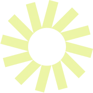 Gráfico estilizado de sol amarelo com um centro circular e raios retangulares irradiando para fora, usado como um elemento decorativo para criar uma atmosfera animada e energética em um fundo transparente